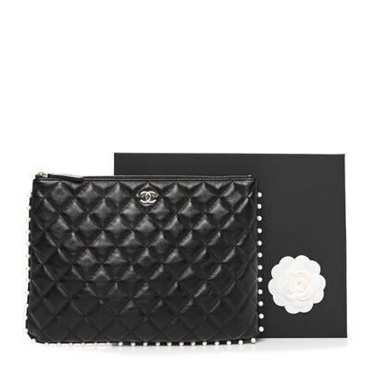 Chanel Calfskin Quilted Pearl Medium Cosmetic Case Black 11 of 11