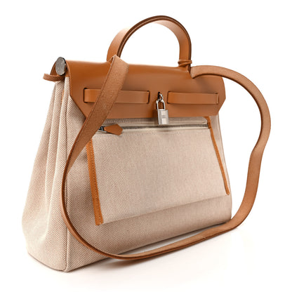 Hermes Vache Hunter Toile H Brides de Gala Herbag Zip Retourne 31 PM Natural 3 of 10