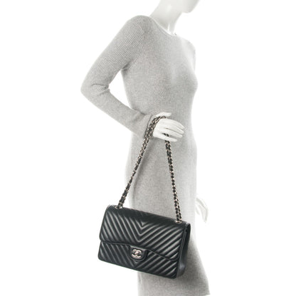 Chanel Caviar Chevron Quilted Jumbo Double Flap Black 2 of 7