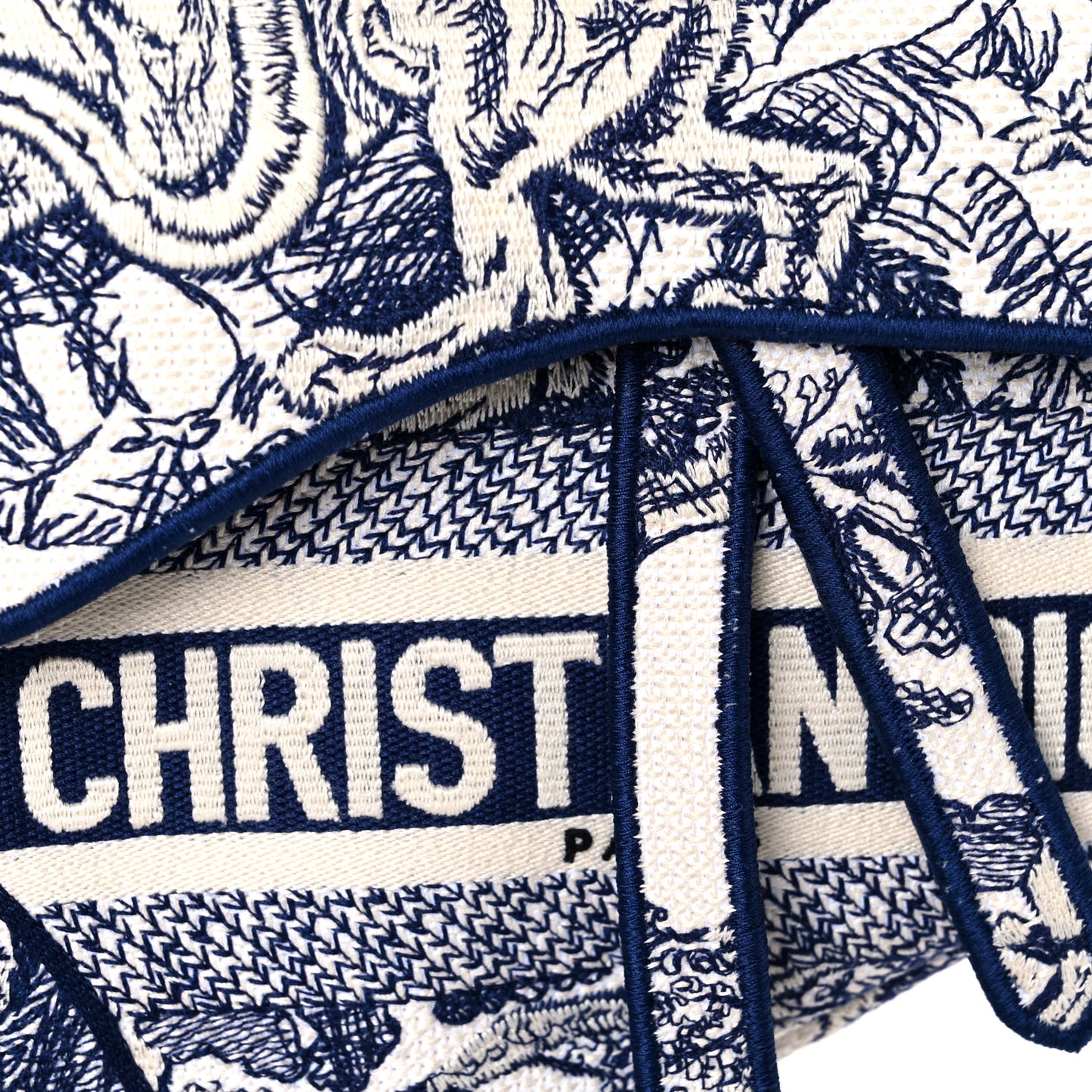 Canvas Embroidered Toile de Jouy Saddle Bag Blue