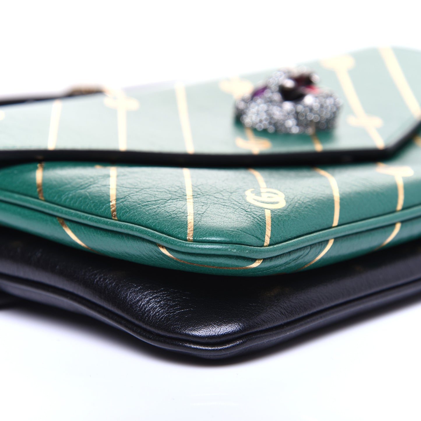 Calfskin Diagonal GG Medium Thiara Double Envelope Shoulder Bag Emerald Green Black