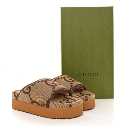 Gucci Monogram Jumbo GG Nappa Samoa Platform 40mm Slide Sandals 38 Camel Ebony New Acero 11 of 11