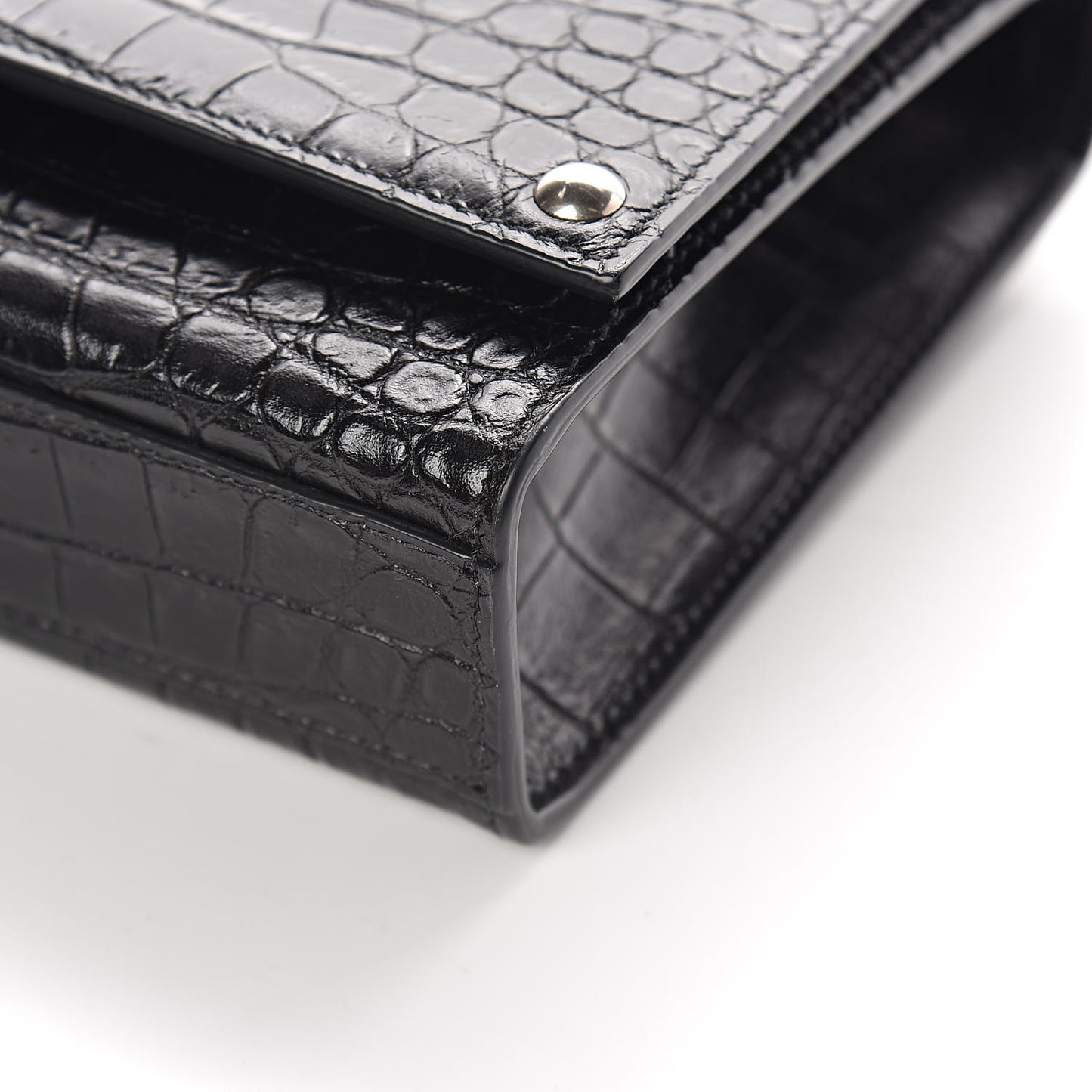 Calfskin Crocodile Embossed Medium Classic Monogram Kate Satchel Black