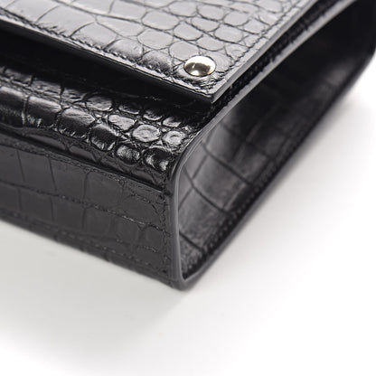 Saint Laurent Calfskin Crocodile Embossed Medium Classic Monogram Kate Satchel Black 9 of 9