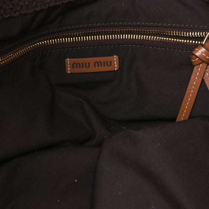 Miu Miu Raffia Effect Crochet Large Woven Tote Cocoa Brown Celeste Natural 6 of 9