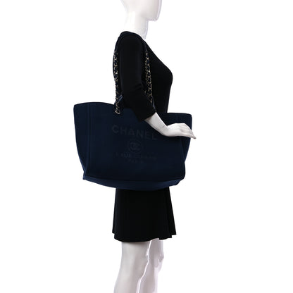 Chanel Mixed Fibers Calfskin Medium Deauville Tote Dark Blue 2 of 14