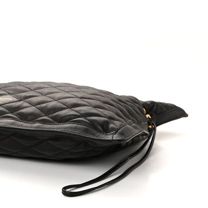 Saint Laurent Lambskin Quilted Pochon Drawstring Tote Bag Black 9 of 9