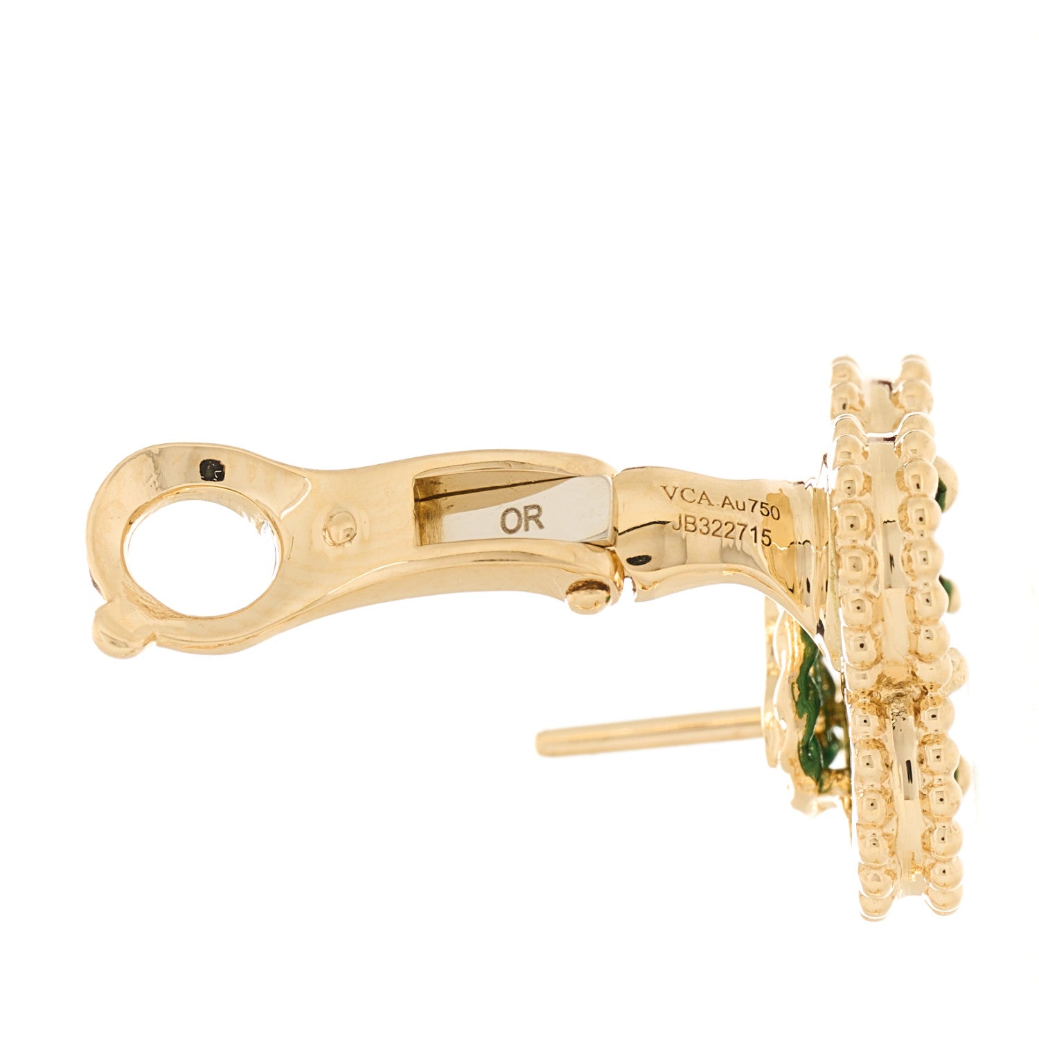 Van Cleef & Arpels 18K Yellow Gold Malachite Vintage Alhambra Earrings 4 of 4