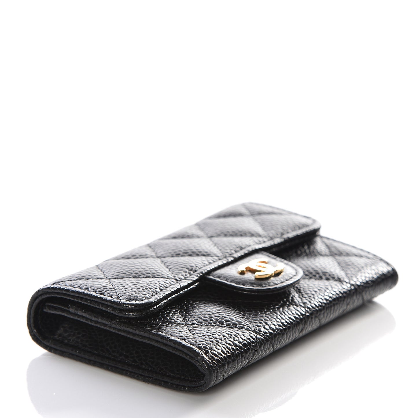 Caviar Quilted Flap Card Holder Black
