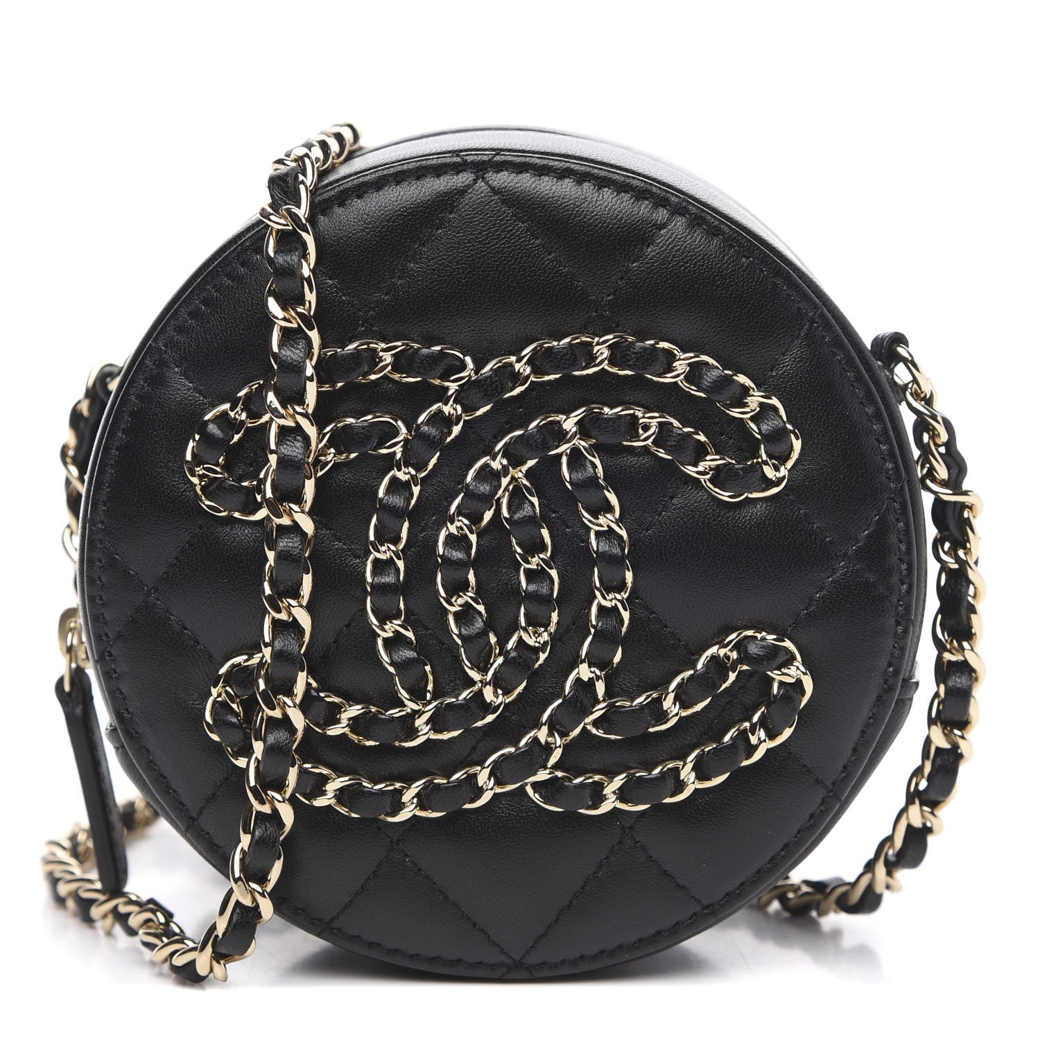 Chanel Lambskin Quilted Large CC Round Clutch With Chain Black 1 of 11