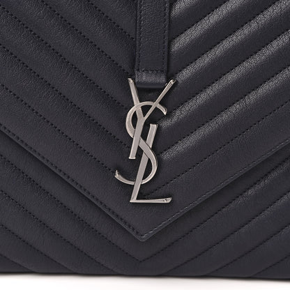 Saint Laurent Sheepskin Matelasse Chevron Monogram Large College Satchel Black 10 of 11