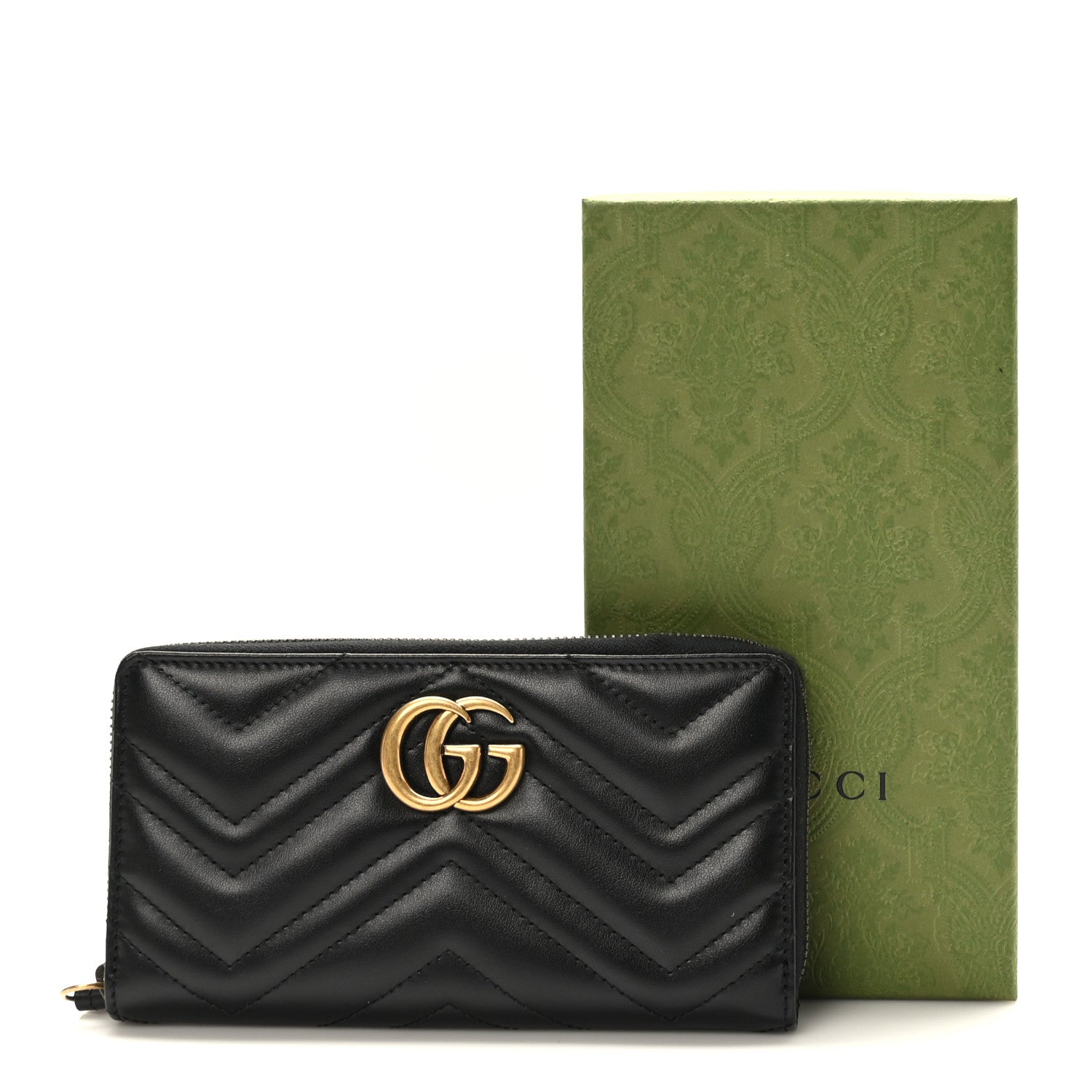 Gucci Calfskin Matelasse GG Marmont Zip Around Wallet Black 7 of 7