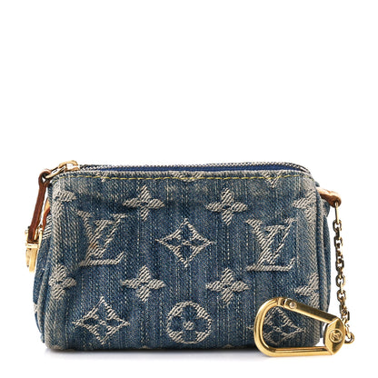 Louis Vuitton Monogram Denim Pochette Speedy PM Key Holder Blue 1 of 10