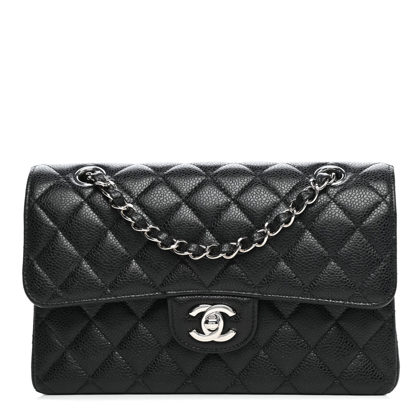 Caviar Quilted Small Double Flap Black