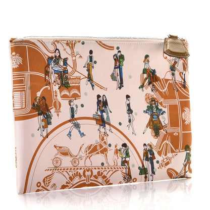 Hermes Silk Ex-Libris Les Parisiennes Silky Pocket Cosmetic Case Sesame Nata Bronze 2 of 4