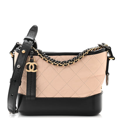 Chanel Aged Calfskin Quilted Small Gabrielle Hobo Beige Black 1 of 10