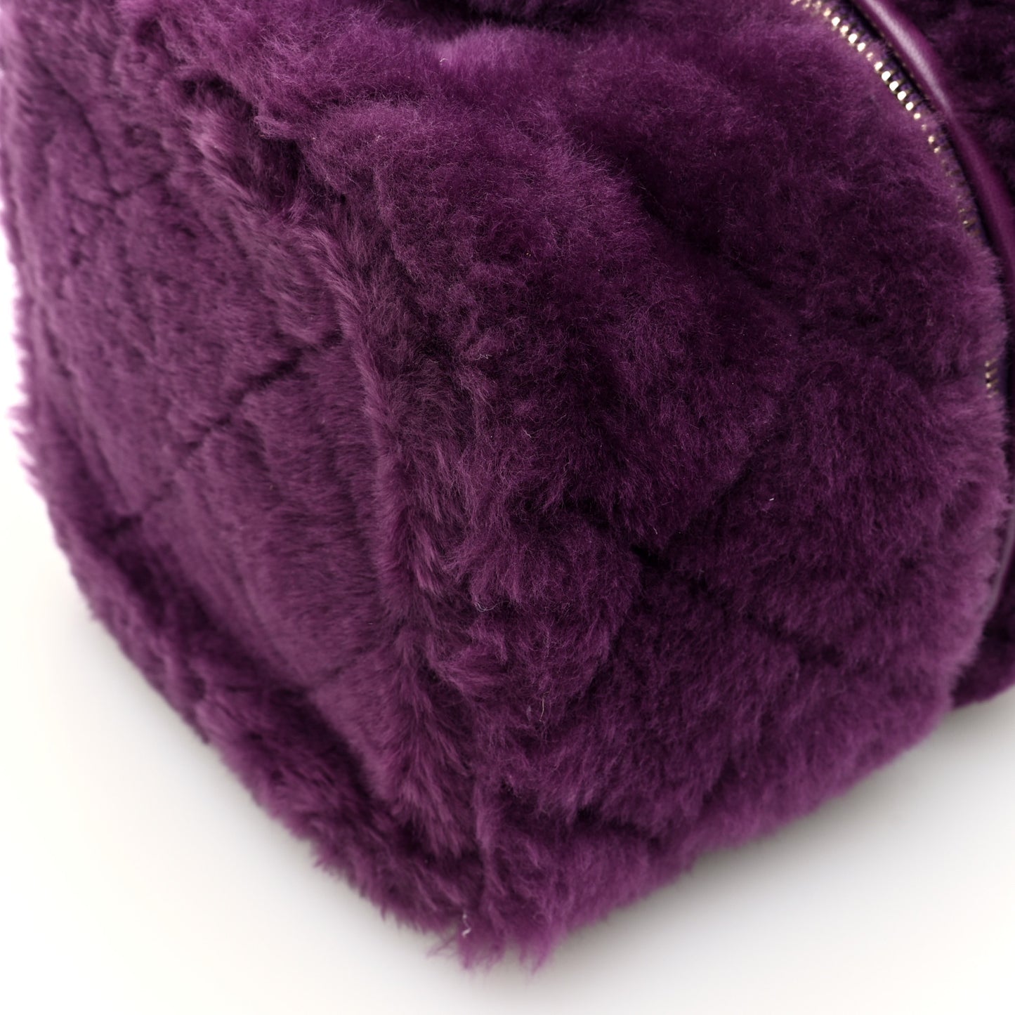 Shearling Lambskin Quilted Small Vanity Case Purple