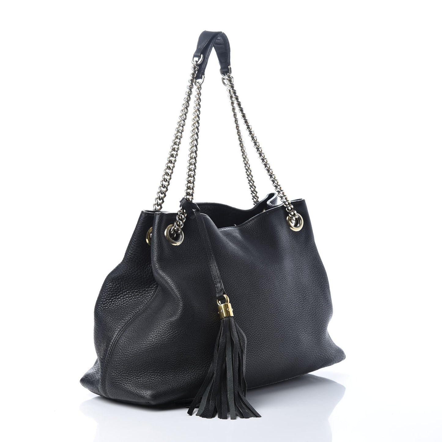 Pebbled Calfskin Medium Soho Chain Shoulder Bag Black