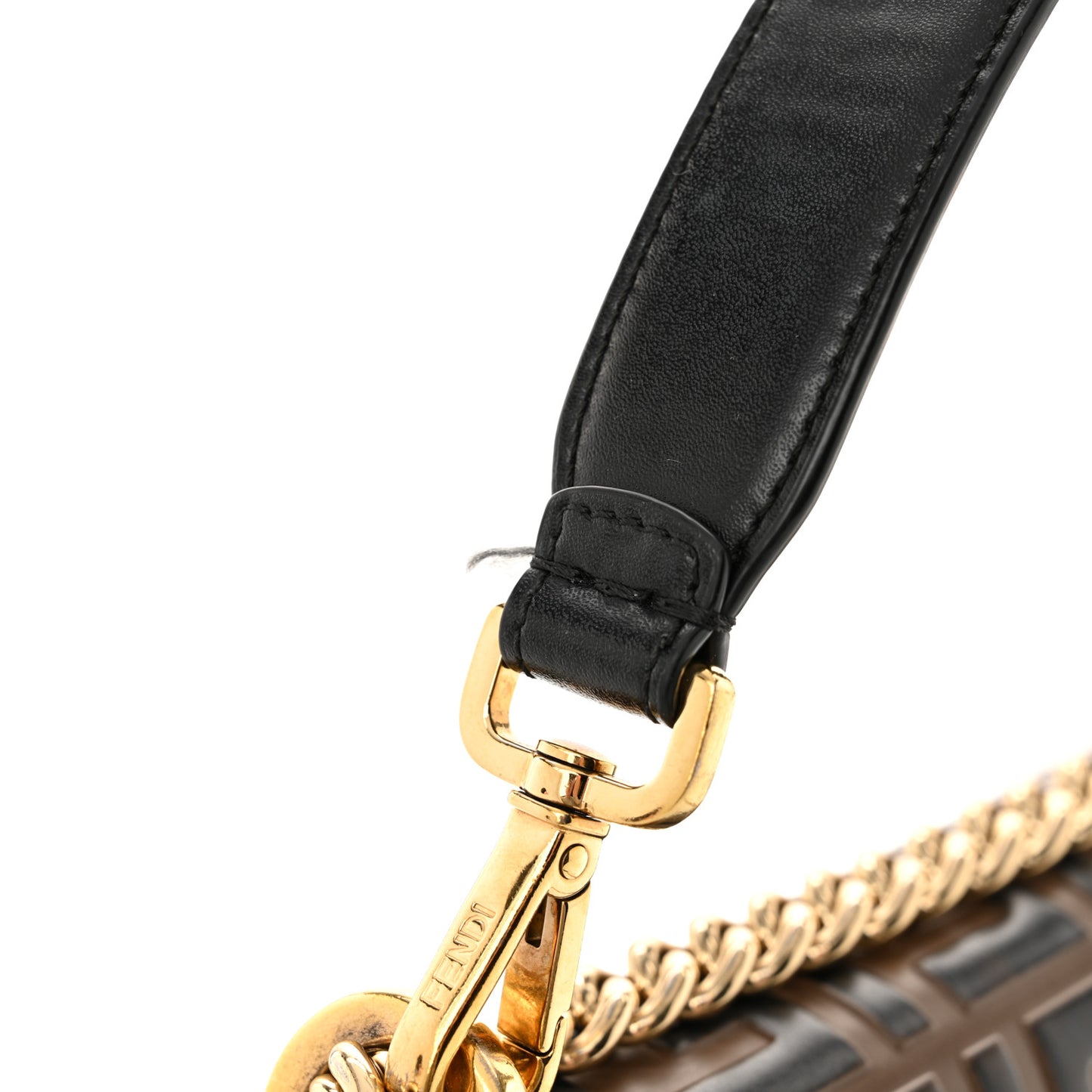 Vitello Liberty Bi-Color FF 1974 Embossed Chain Strap Kan U Shoulder Bag Black Maya