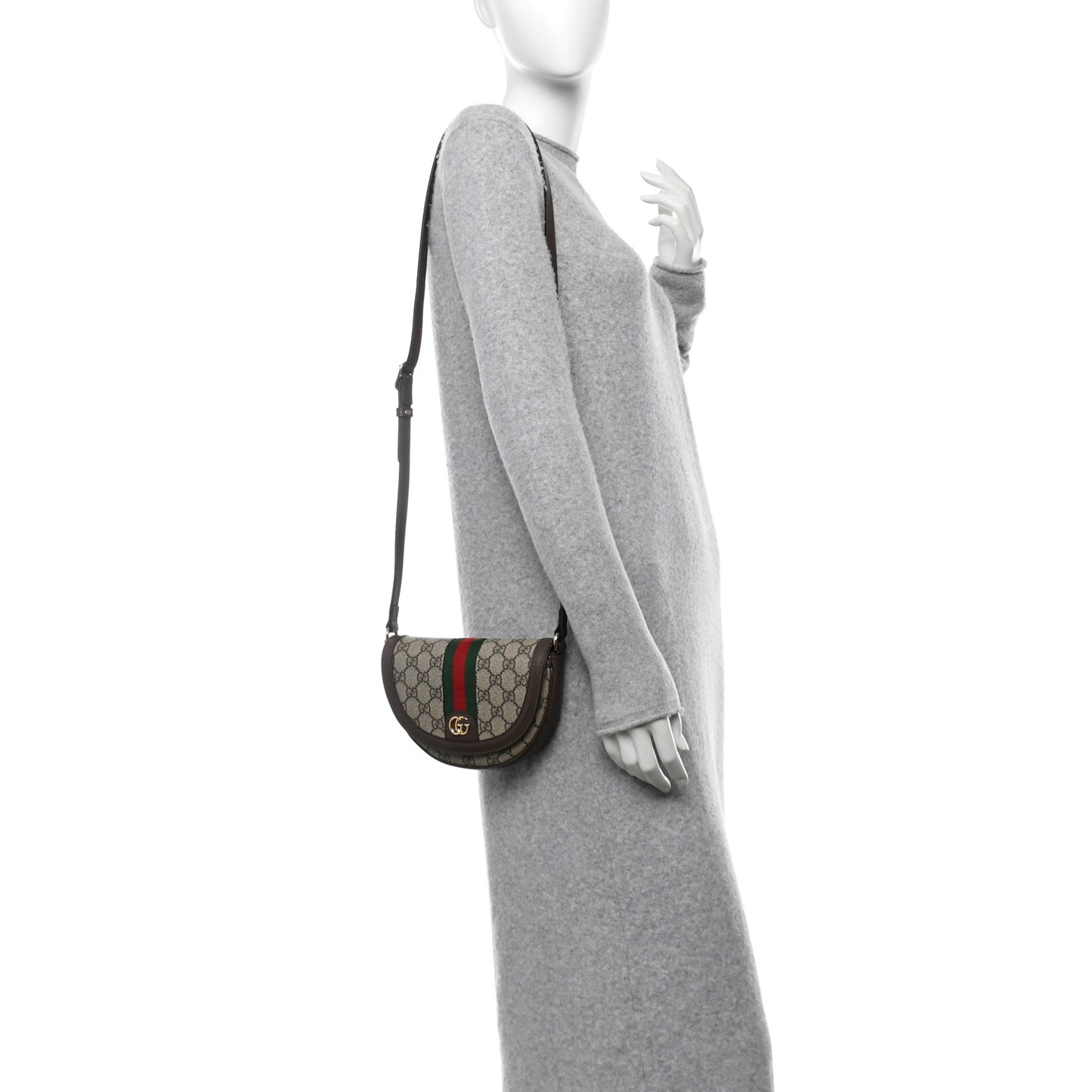 GG Supreme Monogram Textured Dollar Calfskin Web Mini Ophidia Flap Shoulder Bag Beige Ebony New Acero