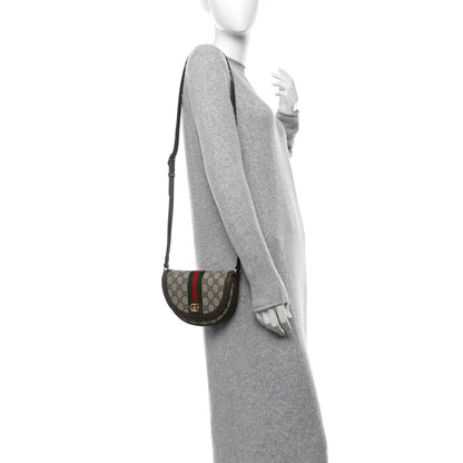 Gucci GG Supreme Monogram Textured Dollar Calfskin Web Mini Ophidia Flap Shoulder Bag Beige Ebony New Acero 2 of 11