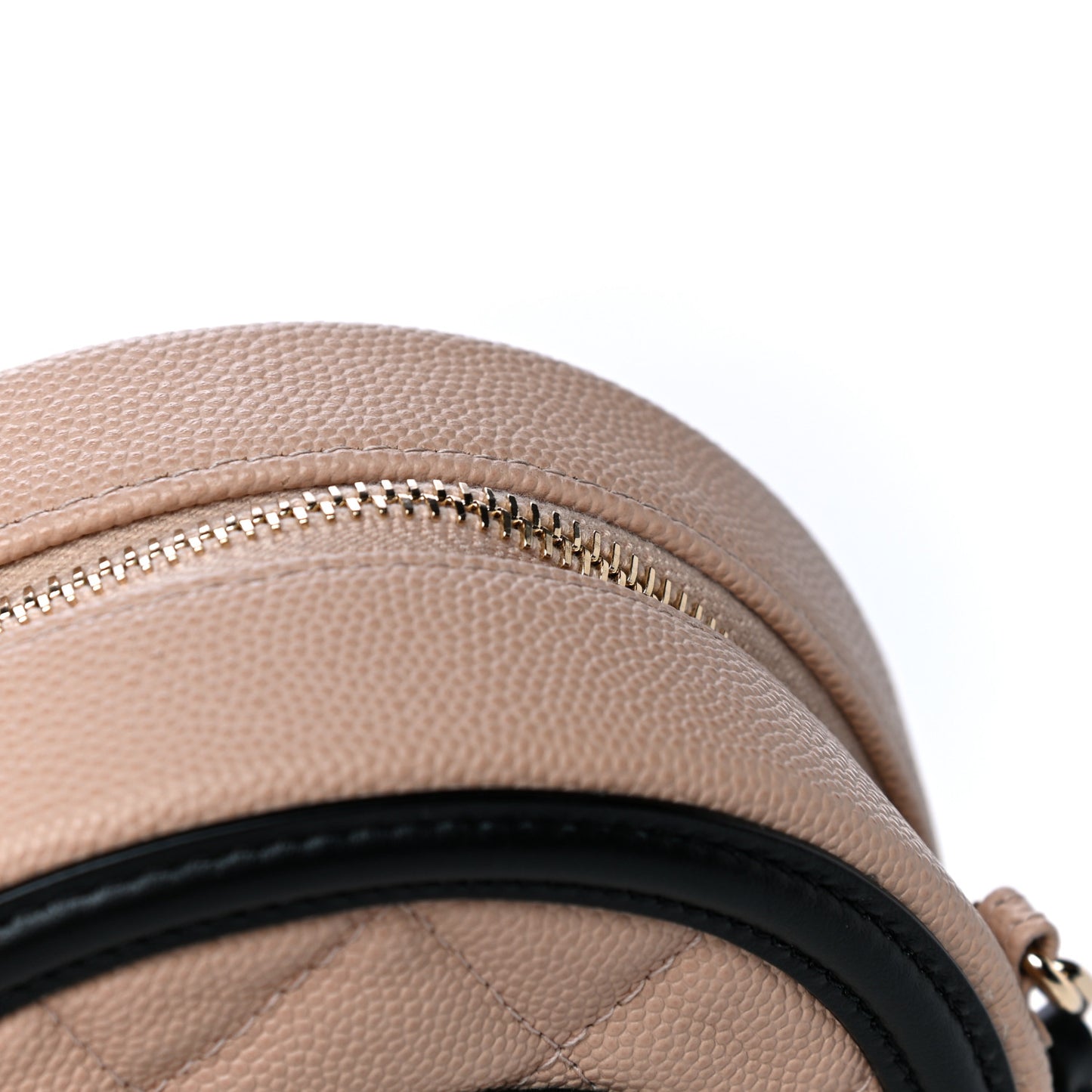 Caviar Quilted Round Filigree Crossbody Beige Black