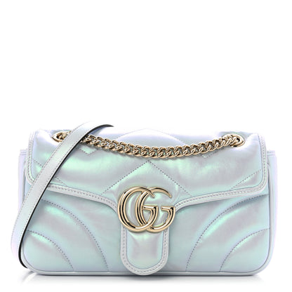 Gucci Iridescent Nappa Chevron Matelasse Small GG Marmont Shoulder Bag Iridescent Snow Light Blue 1 of 11