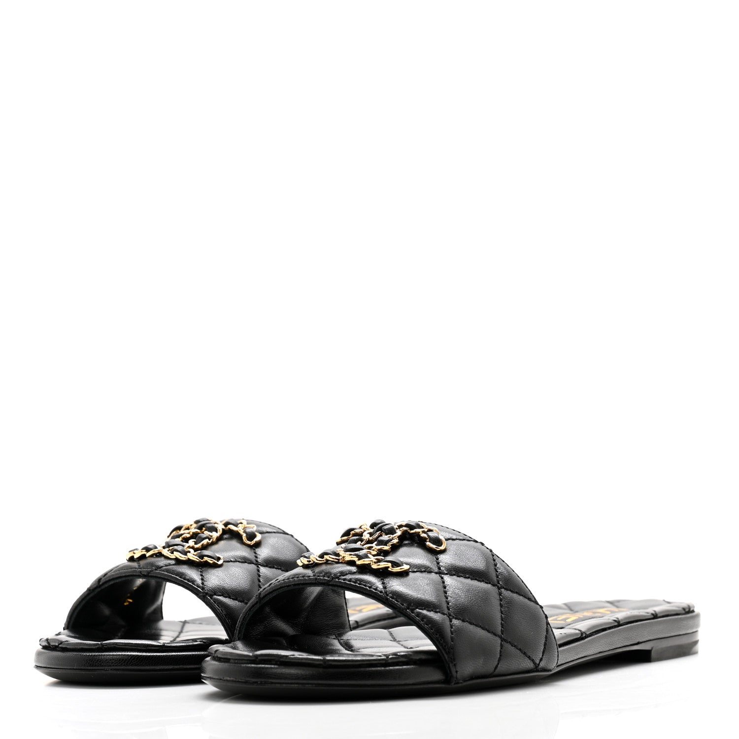 Chanel Shiny Goatskin Quilted CC Mules Sandals 36 Black 3 of 9