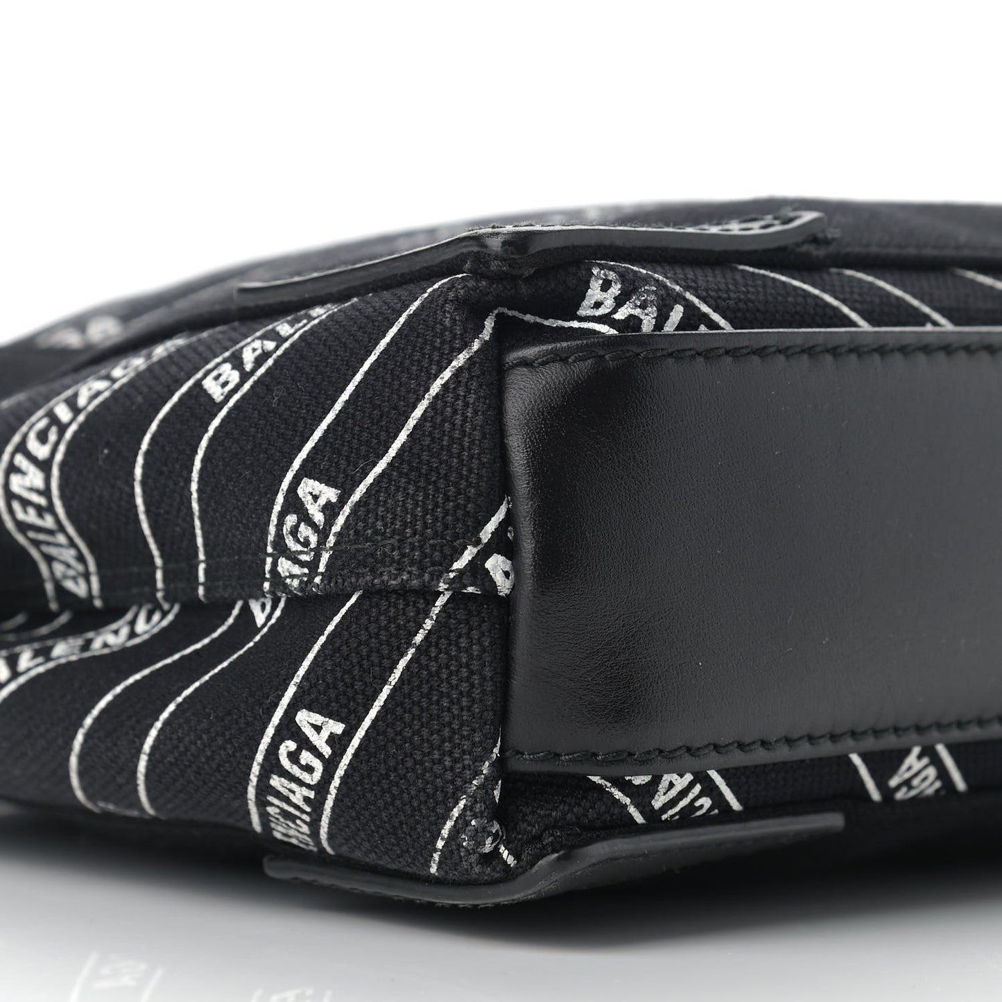 Cotton Canvas Calfskin Logo Print Navy Cabas XS Black White
