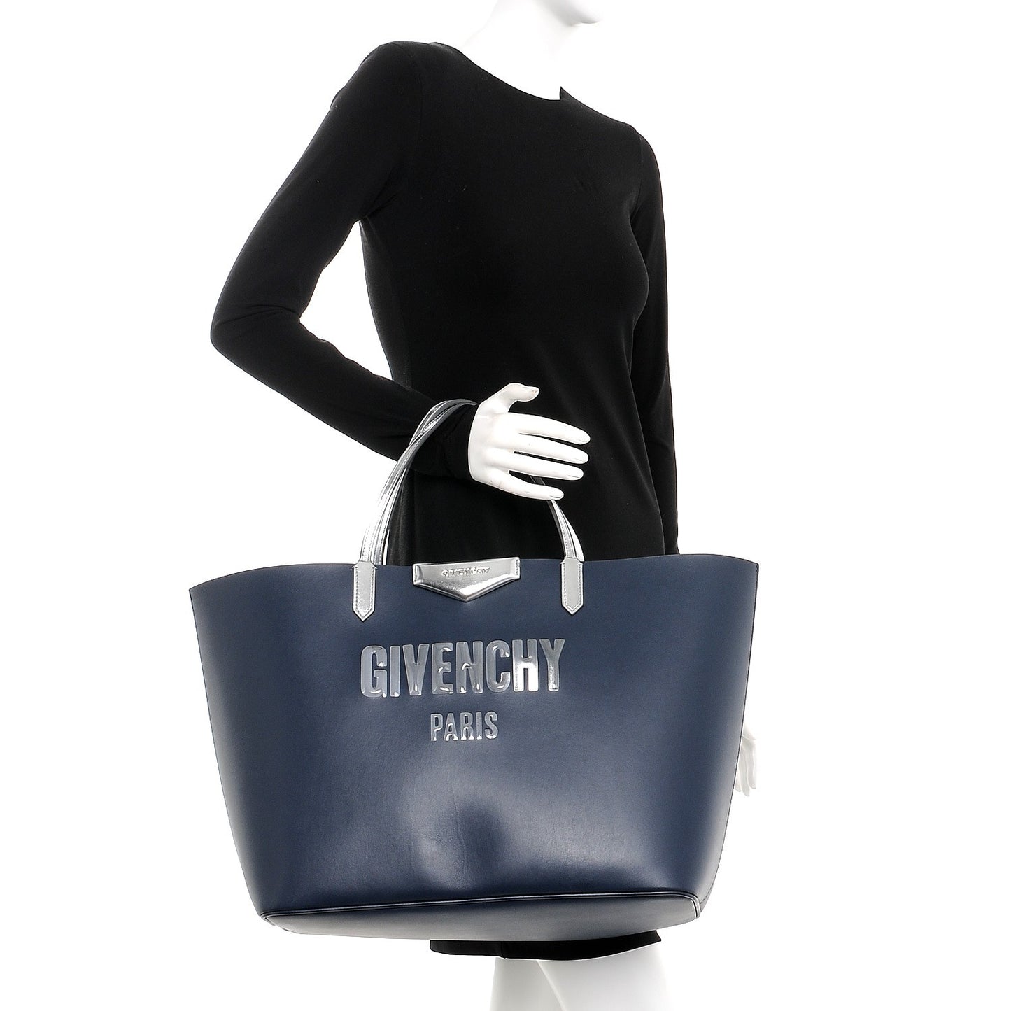 Calfskin Large Antigona Tote Night Blue Silver