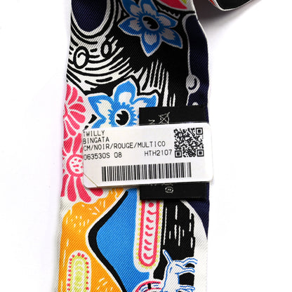 Hermes Silk Bingata Twilly Black Red Multicolor 4 of 4