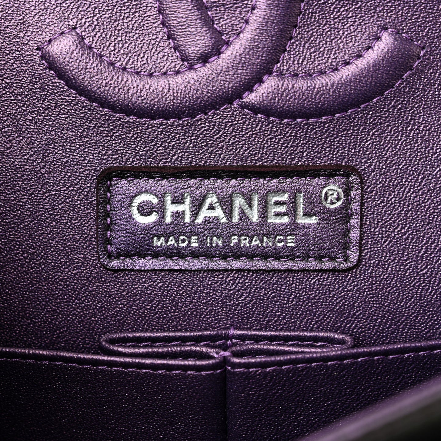 Iridescent Lambskin Quilted Medium Double Flap Dark Purple