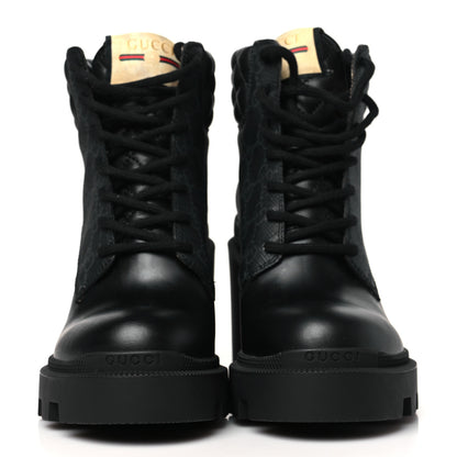 Gucci Apollo Calfskin GG Supreme Nappa Samoa Quilted Lace Up Ankle Boots 35 Black 3 of 10