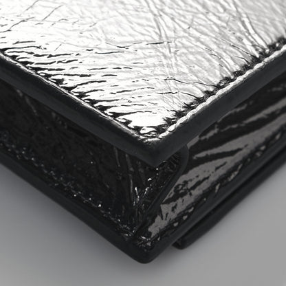 Saint Laurent Metallic Crackled Calfskin Kate Monogram Tassel Chain Wallet Argento 11 of 13