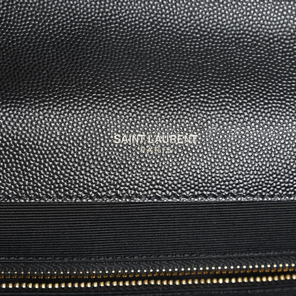 Saint Laurent Grain De Poudre Matelasse Chevron Large Monogram Satchel Black 6 of 8