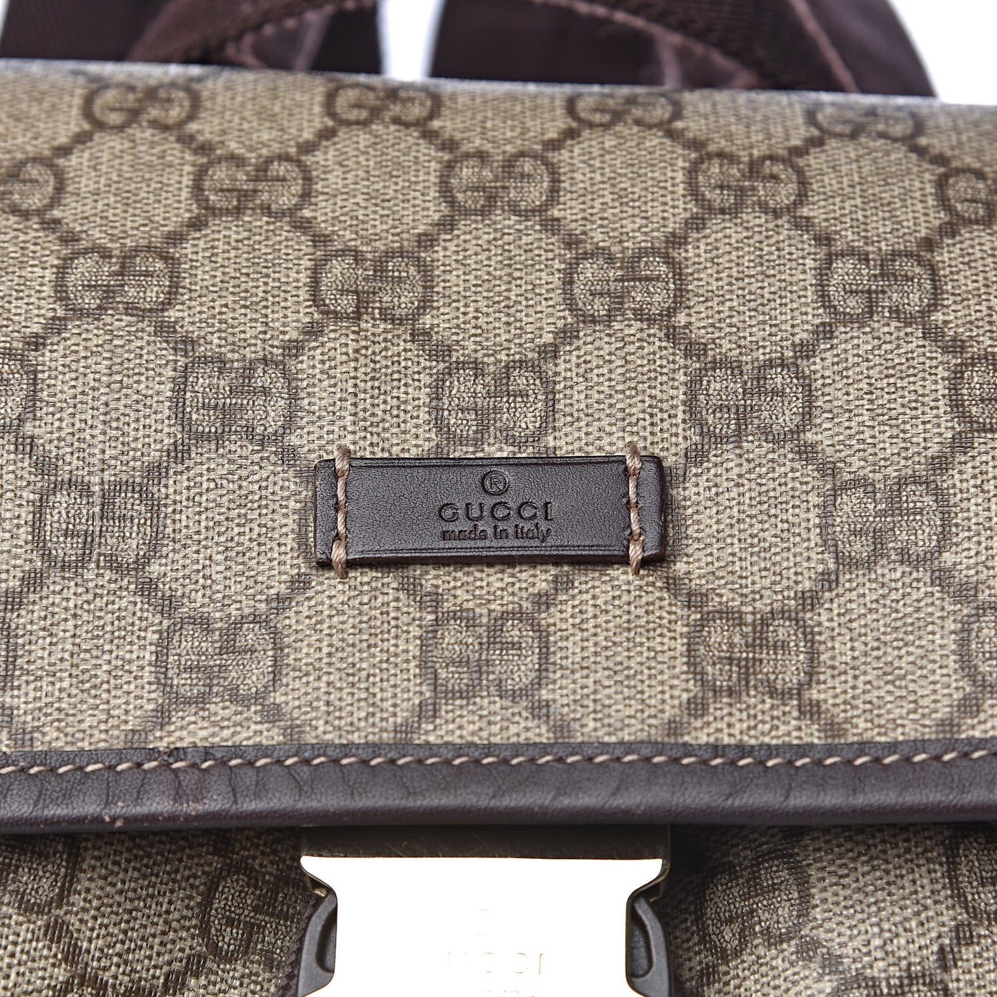 GG Supreme Monogram Medium Single Buckle Rucksack Backpack Beige Ebony Brown