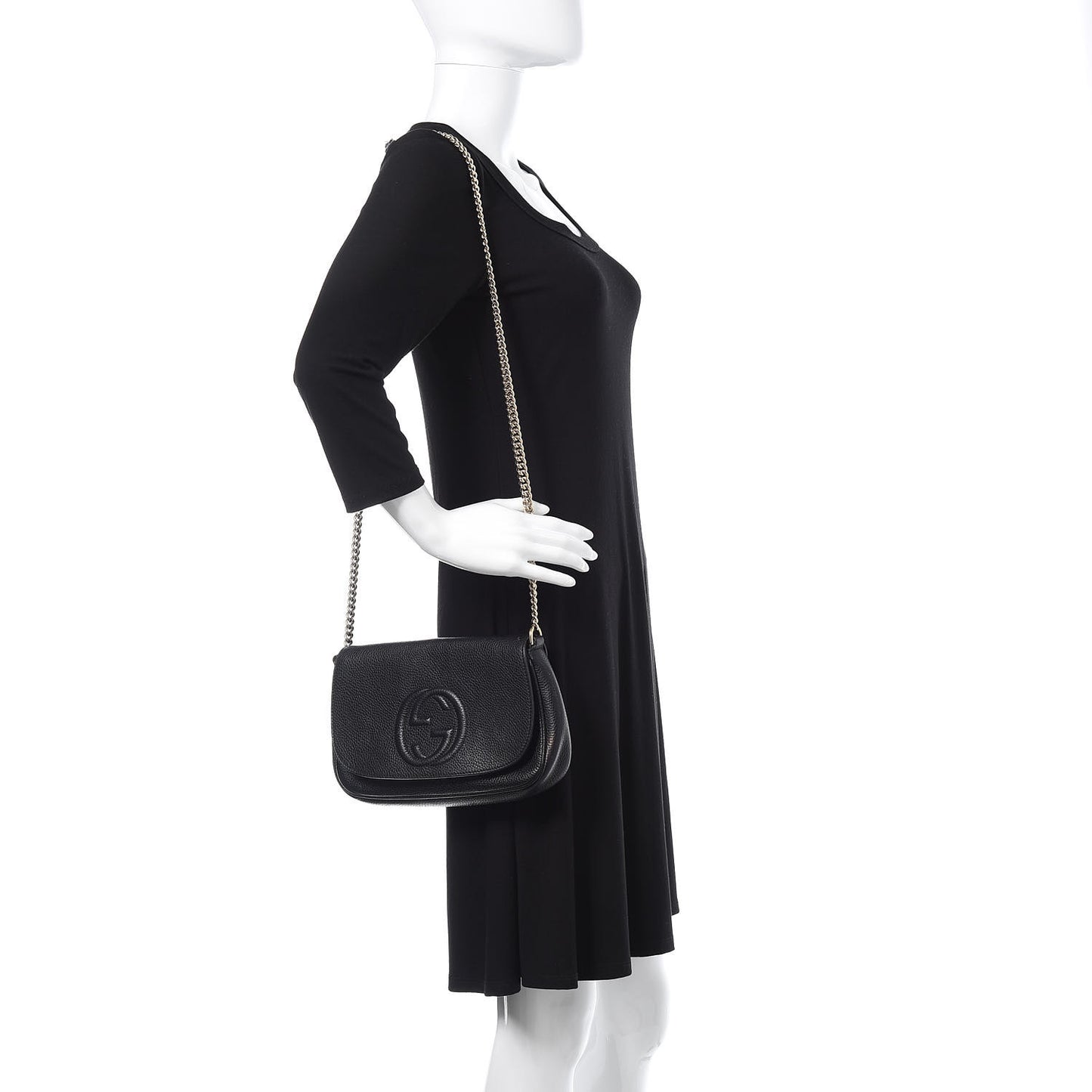 Pebbled Calfskin Medium Soho Flap Crossbody Black