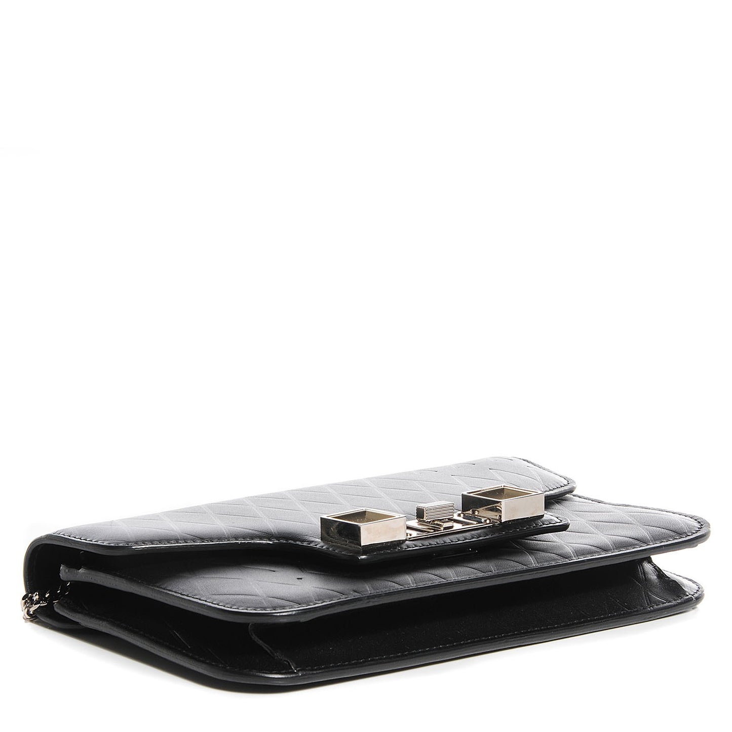 Calfskin Embossed Crosshatch PS11 Chain Wallet Black