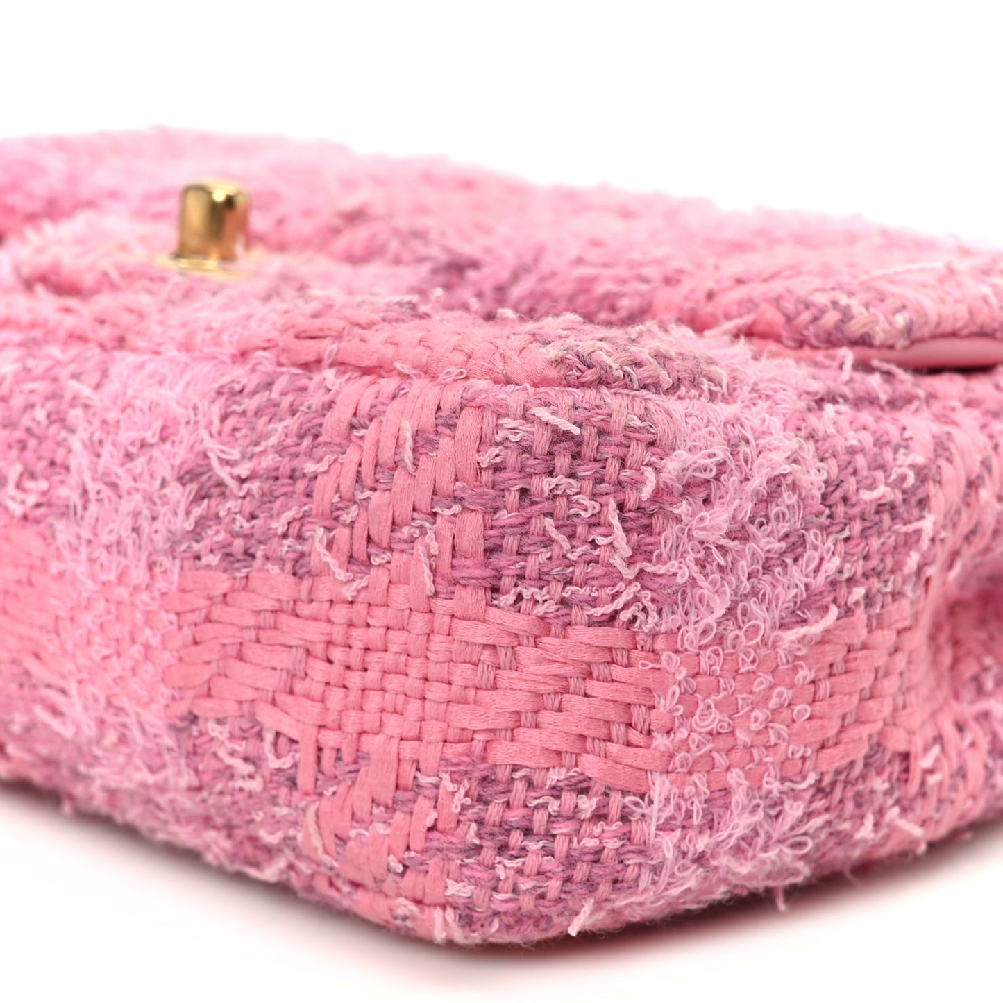 Tweed Quilted Pearl Twist Mini Square Flap Pink Dark Pink