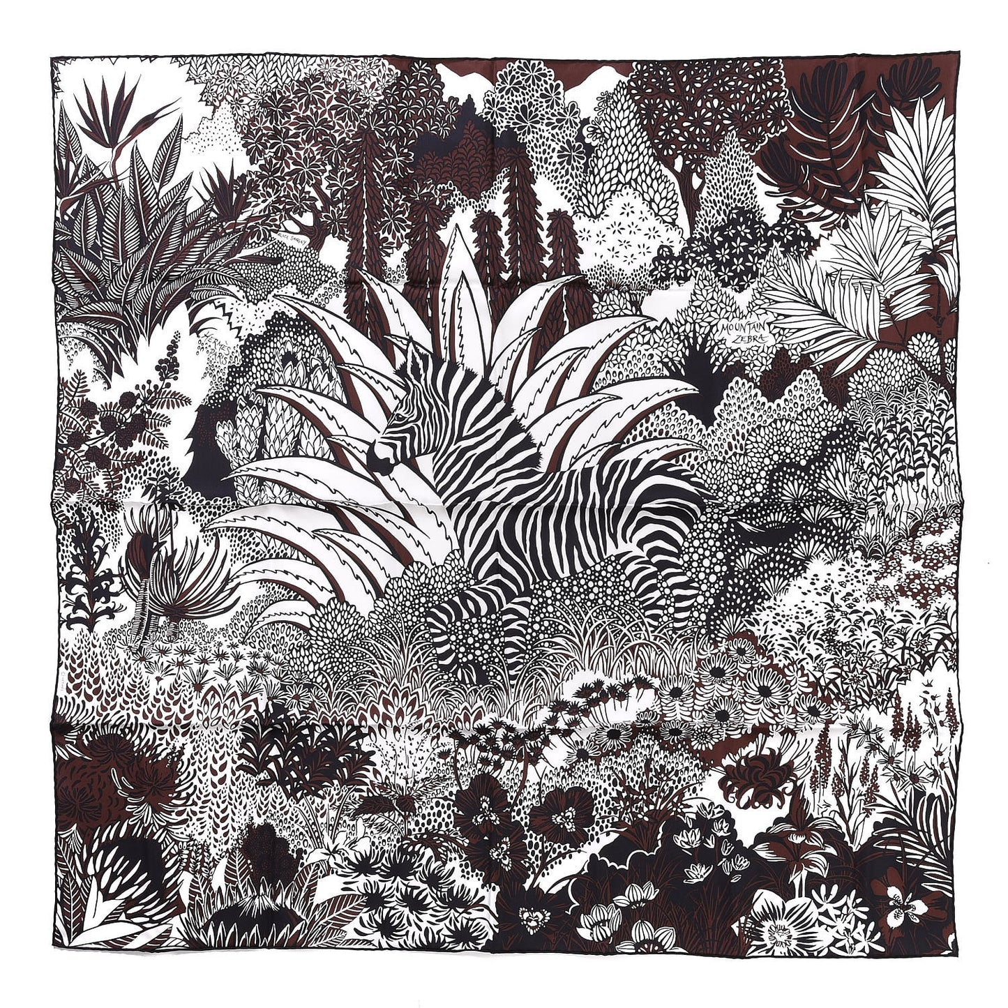 Silk Mountain Zebra Scarf 90 Marron Black White