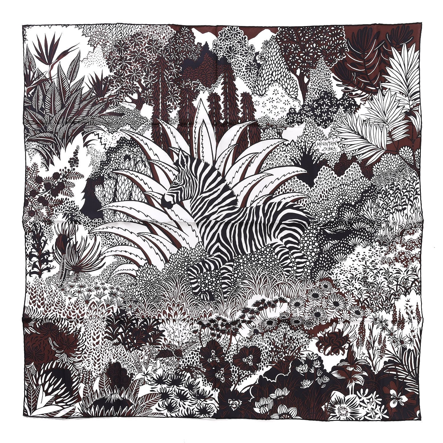 Hermes Silk Mountain Zebra Scarf 90 Marron Black White 1 of 8