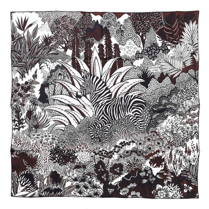 Hermes Silk Mountain Zebra Scarf 90 Marron Black White 1 of 8