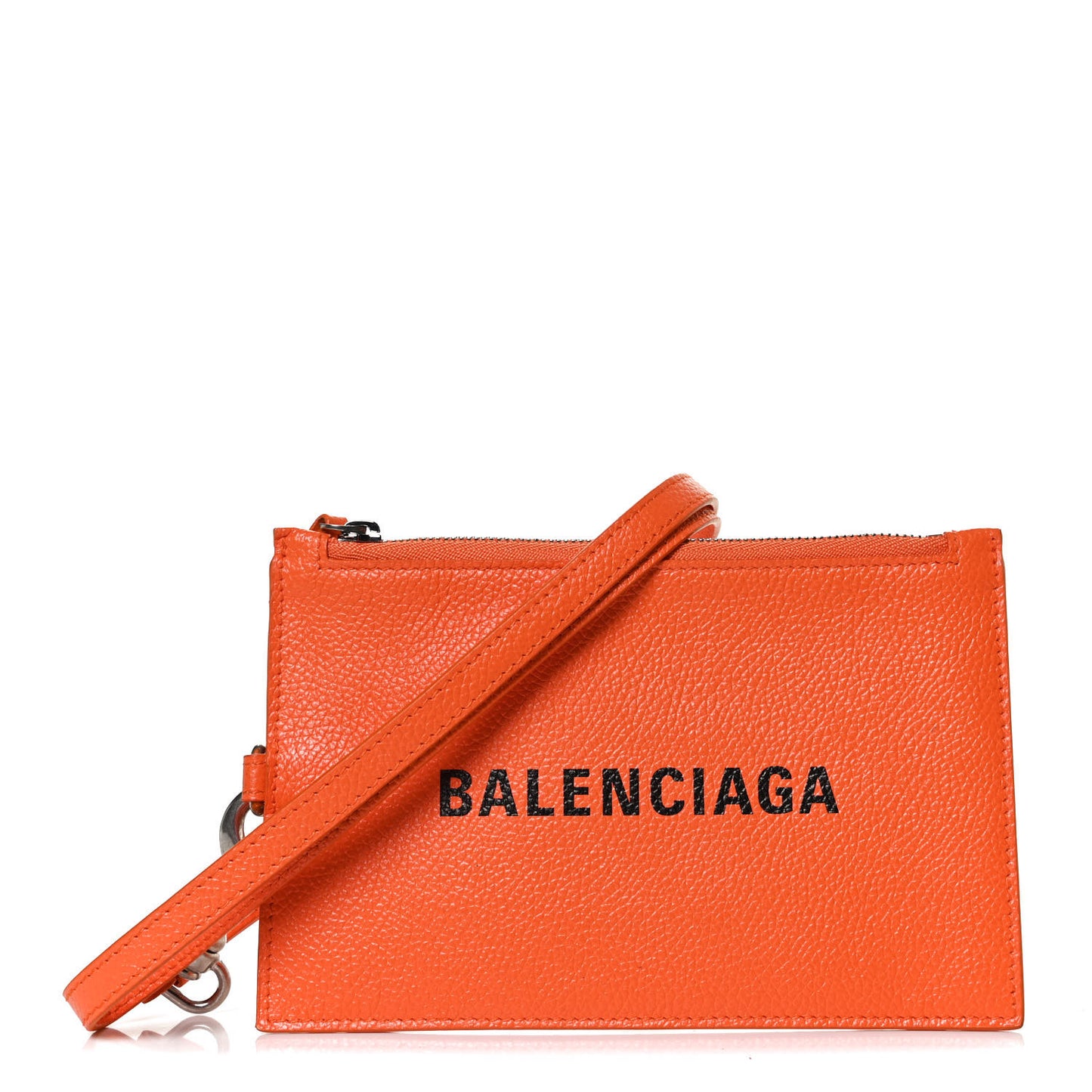 Grained Calfskin Logo Cash Passport Photo ID Zip Holder Fluo Orange Black