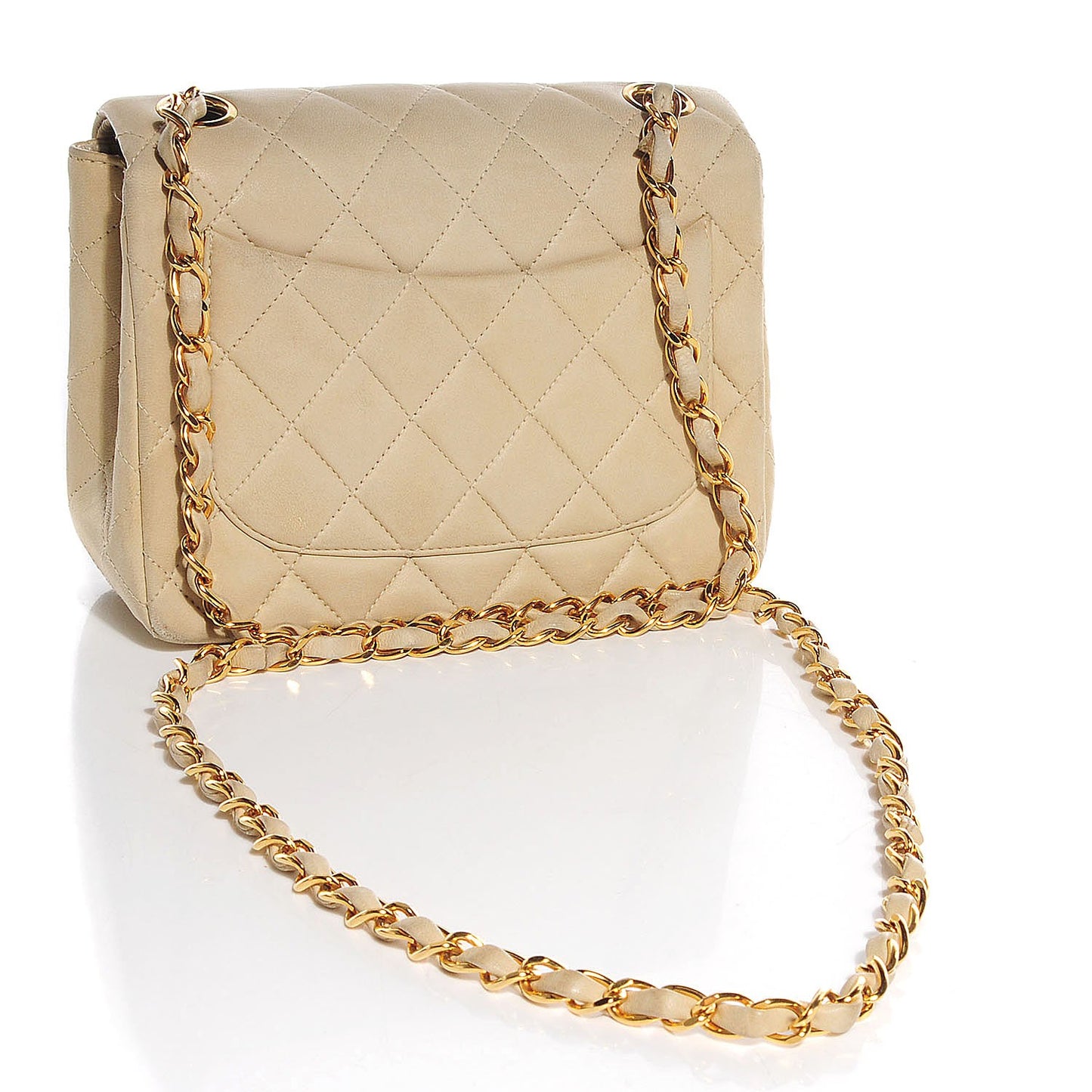 Lambskin Quilted Mini Square Flap Beige Clair