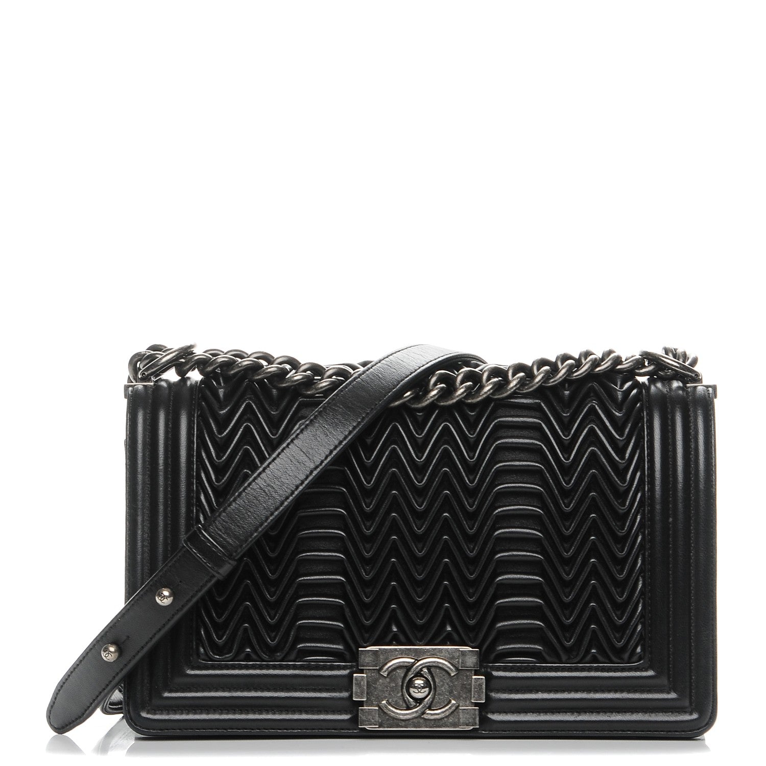 Chanel Calfskin Pleated Medium Boy Flap Black 1 of 8