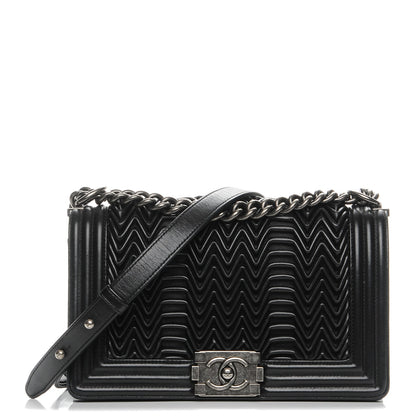Chanel Calfskin Pleated Medium Boy Flap Black 1 of 8