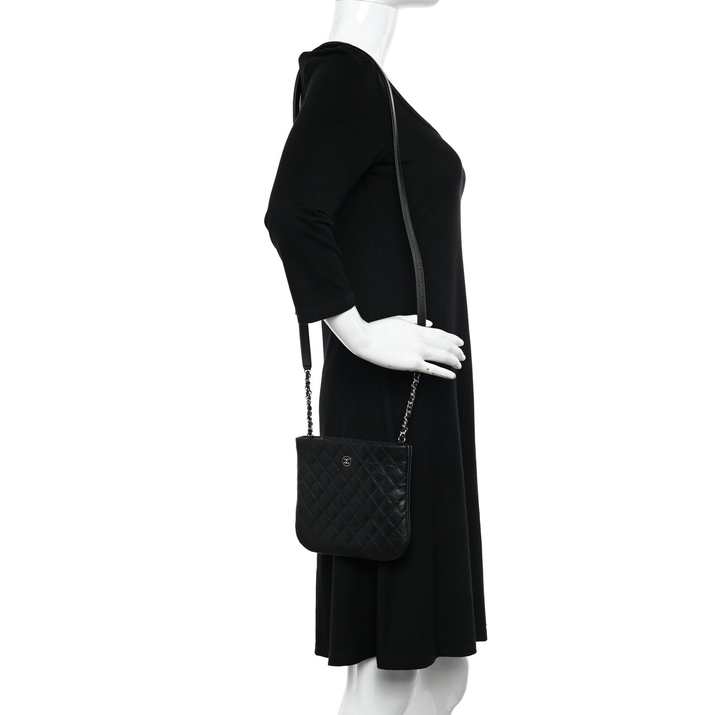 Aged Calfskin Quilted Crossbody Bag Black
