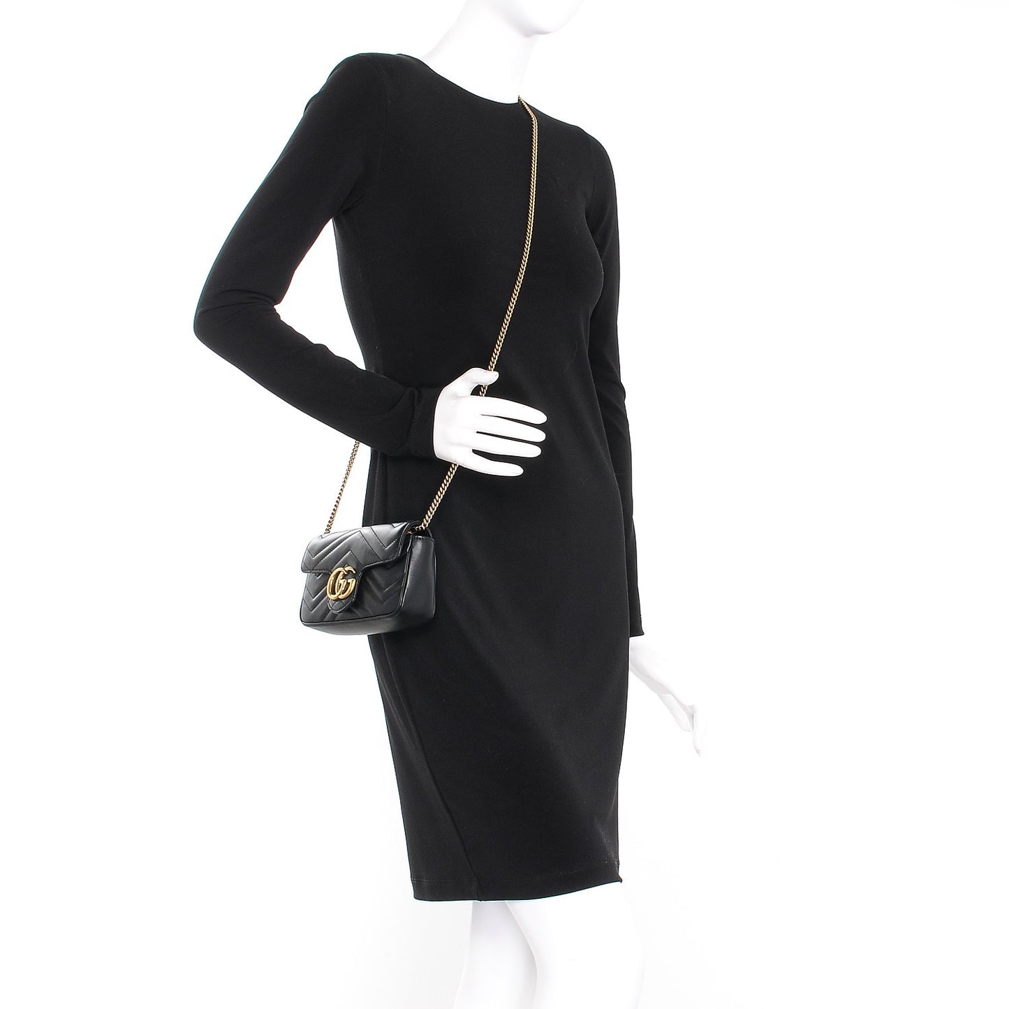 Calfskin Matelasse Super Mini GG Marmont Shoulder Bag Black