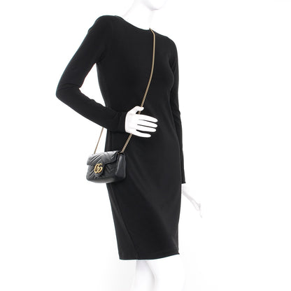 Gucci Calfskin Matelasse Super Mini GG Marmont Shoulder Bag Black 2 of 9