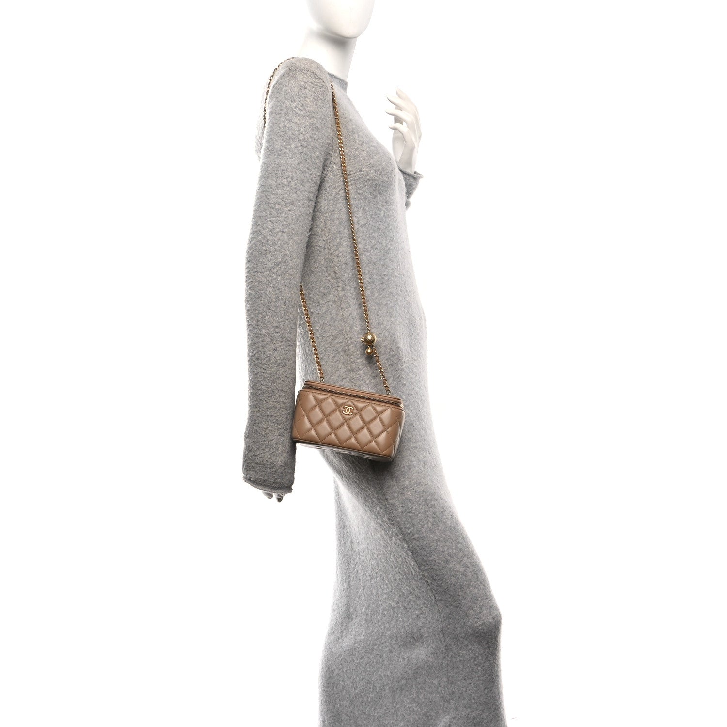 Chanel Lambskin Quilted Pearl Crush Small Vanity Case With Chain Beige 2 of 11